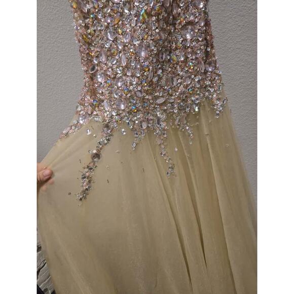 Jovani Gold Beaded Mermaid Prom Dress Size 2 V-Neck Sleeveless Long - Picture 3 of 16